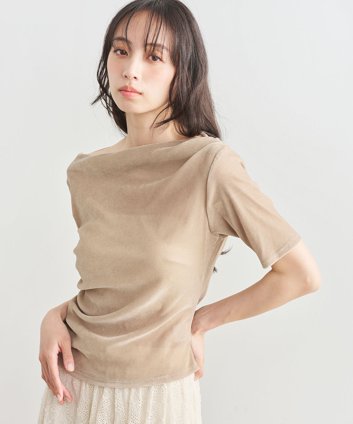 COCO DEAL「フロッキーチュールドレープトップス」|Tシャツ・カットソー|