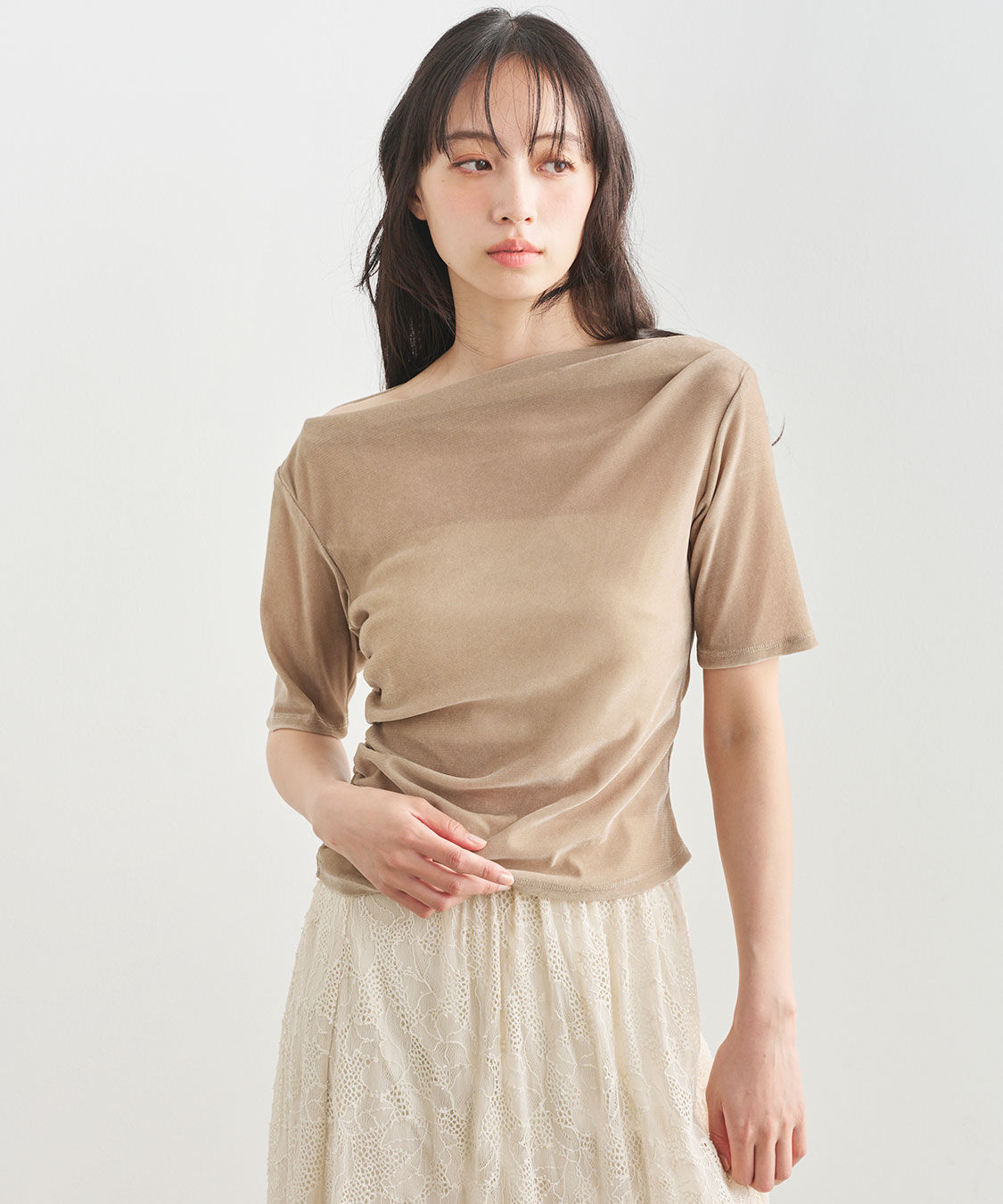 COCO DEAL「フロッキーチュールドレープトップス」|Tシャツ・カットソー|