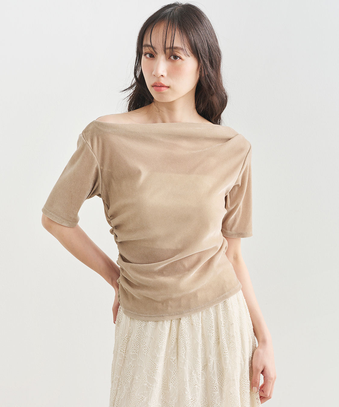 COCO DEAL「フロッキーチュールドレープトップス」|Tシャツ・カットソー|