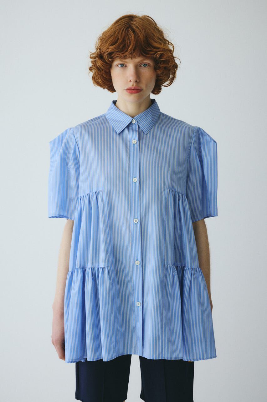 HeRIN.CYE「Side gather A line shirt」|シャツ・ブラウス|柄BLU5