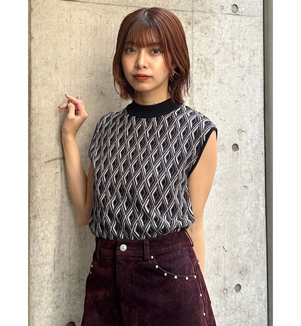 MURUA「ジオメトリックフレンチスリーブニットタンク」|ニット・セーター|