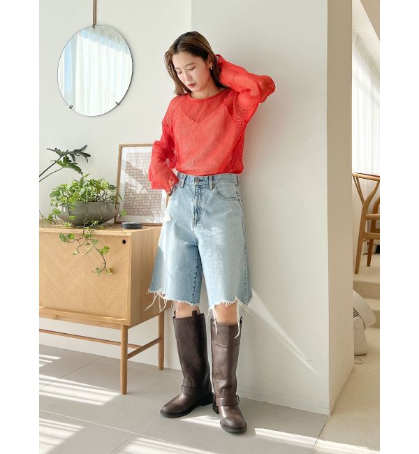 Ungrid「クラッシュデザインデニムハーフパンツ」|デニム|