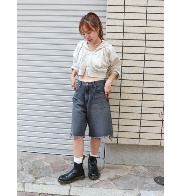 Ungrid「クラッシュデザインデニムハーフパンツ」|デニム|