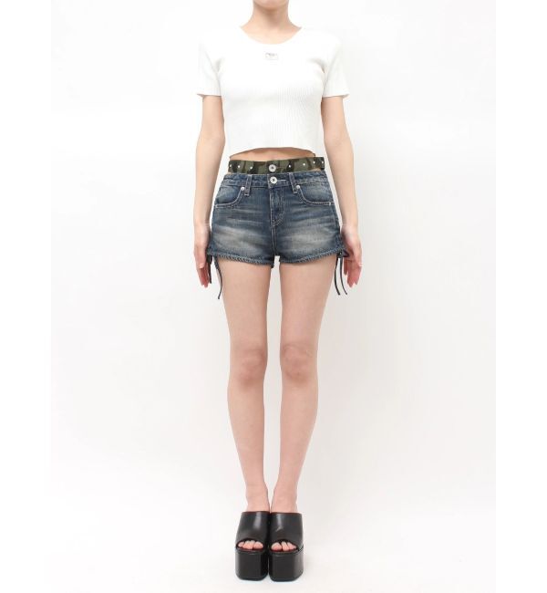 GYDA「ハイウエストcamouflageレイヤードライクショートパンツ」|デニム|