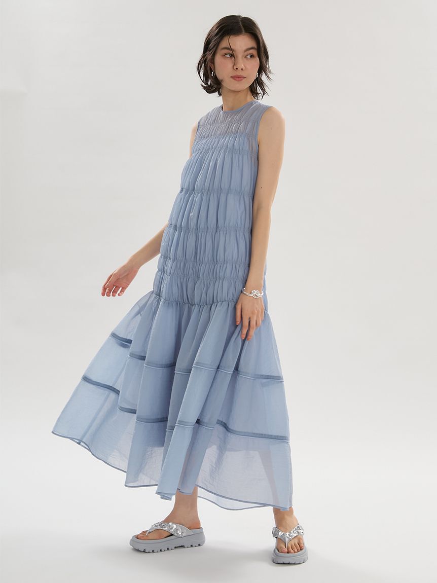 emmi atelier「シアーナイロンシャーリングワンピース【セットアップ対応】/ウォッシャブル」|ワンピース|