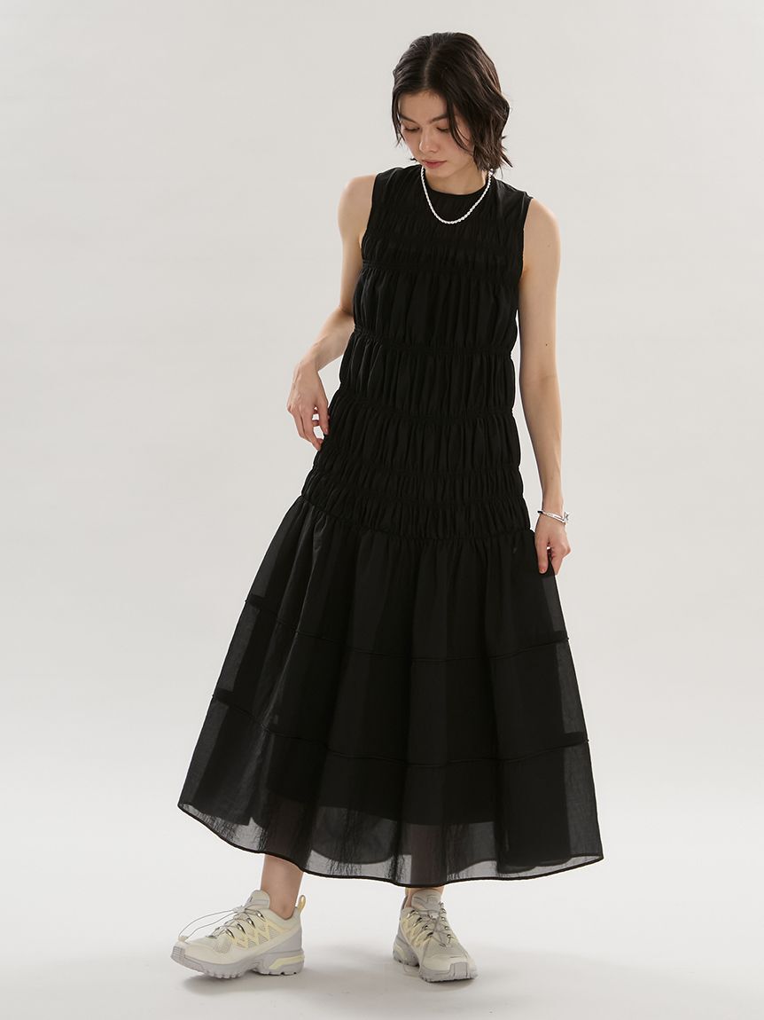 emmi atelier「シアーナイロンシャーリングワンピース【セットアップ対応】/ウォッシャブル」|ワンピース|BLK