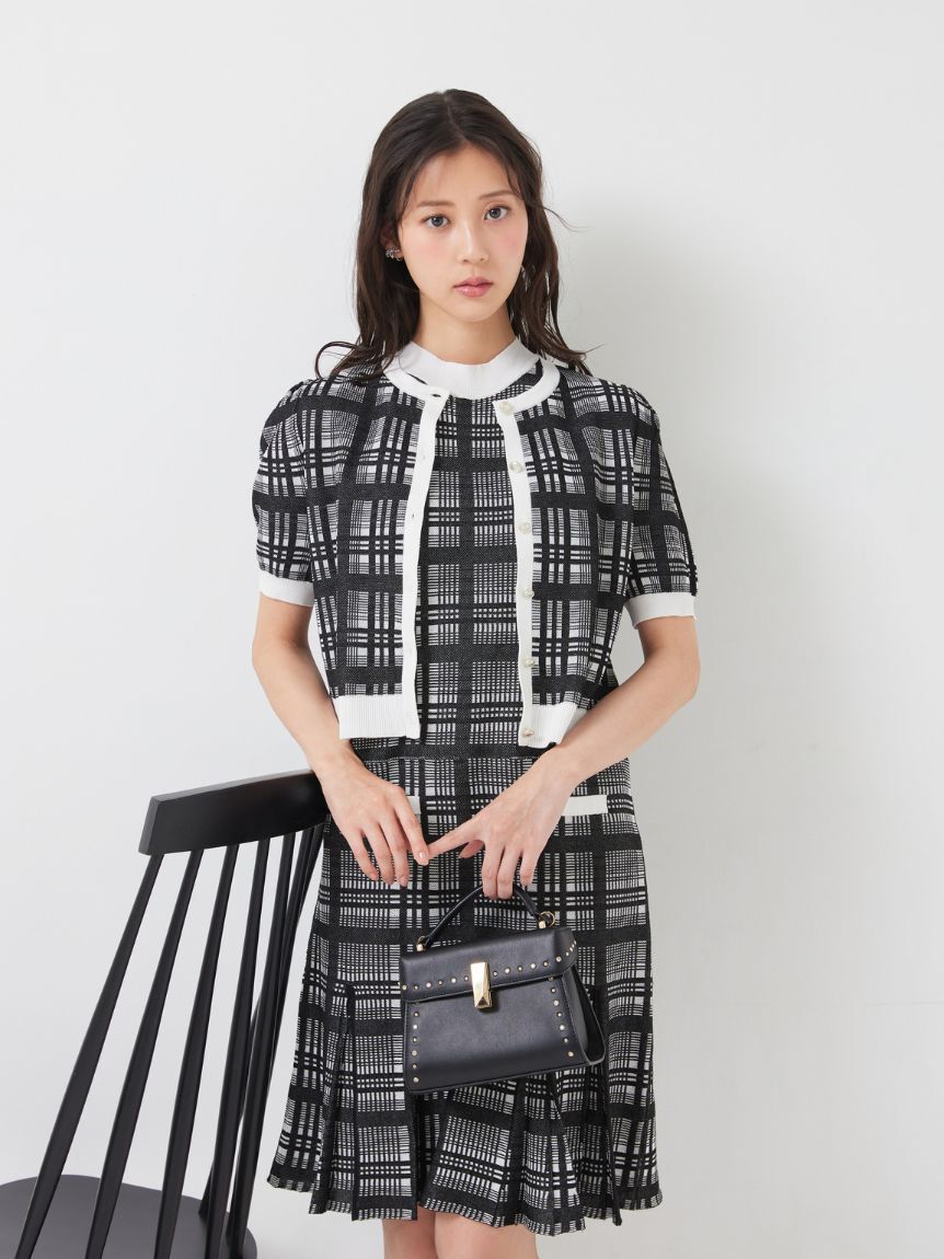 CELFORD「【洗える】【WEB限定カラー】チェックジャカードミニニットワンピースセット」|ワンピース|BLK