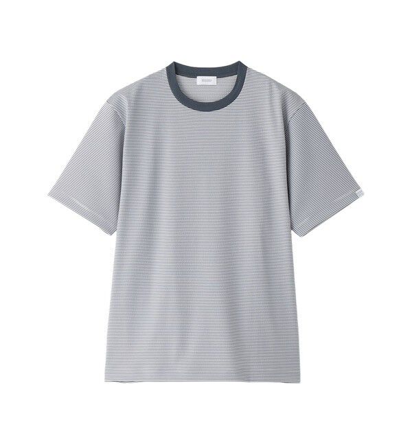 MACKINTOSH PHILOSOPHY「クルーネックTシャツ トリコットサッカーボーダー」|Tシャツ・カットソー|ブルー