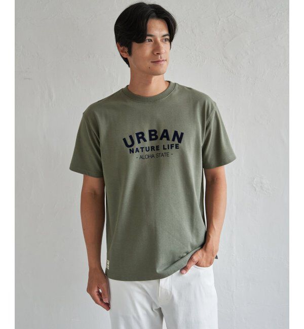 ikka「URBAN NATURE LIFE アーバンネイチャーライフ 鹿の子フロッキープリントTシャツ」|Tシャツ・カットソー|カーキ