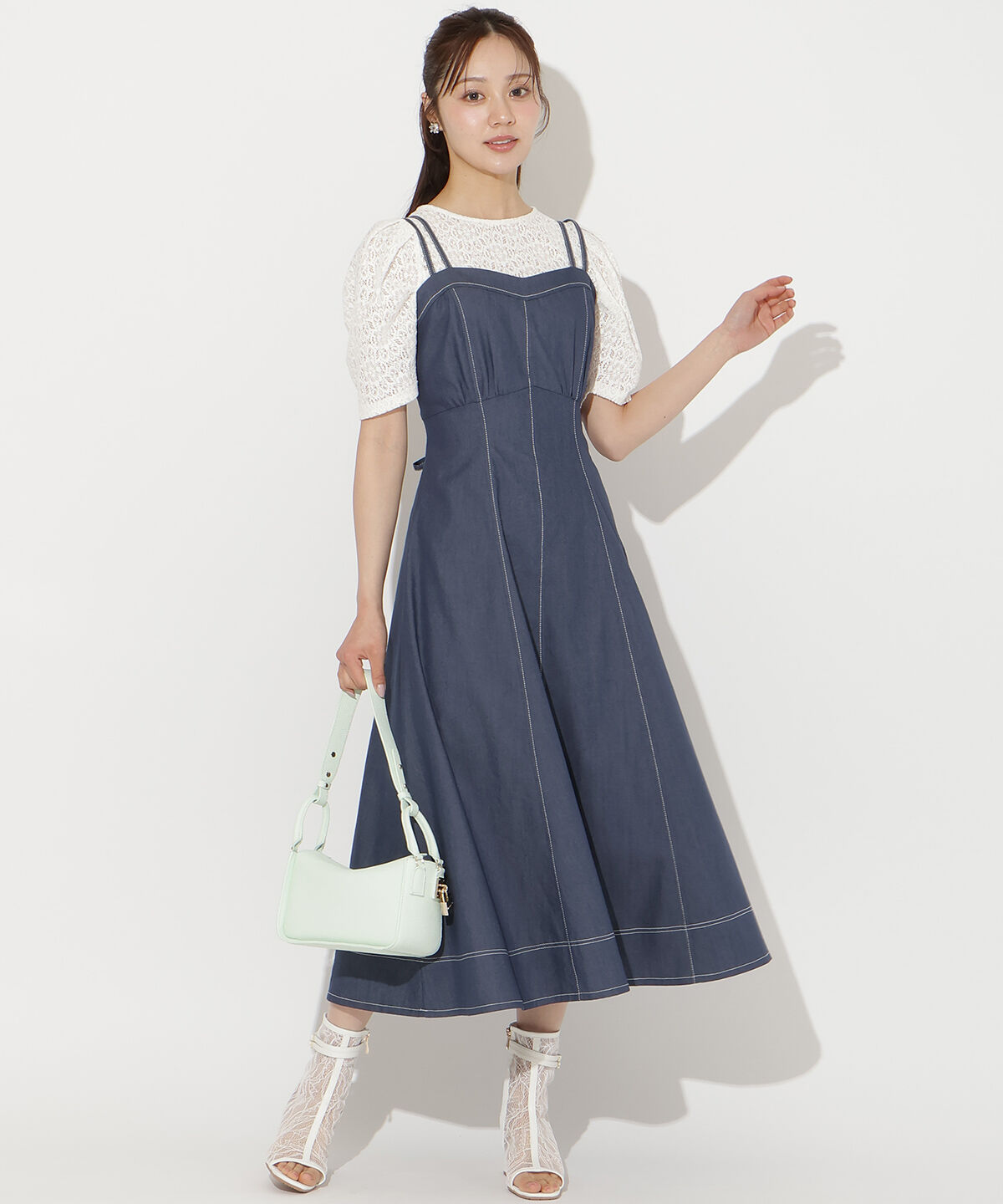 WILLSELECTION「ステッチデザインフレアキャミワンピース」|ワンピース|ネイビー