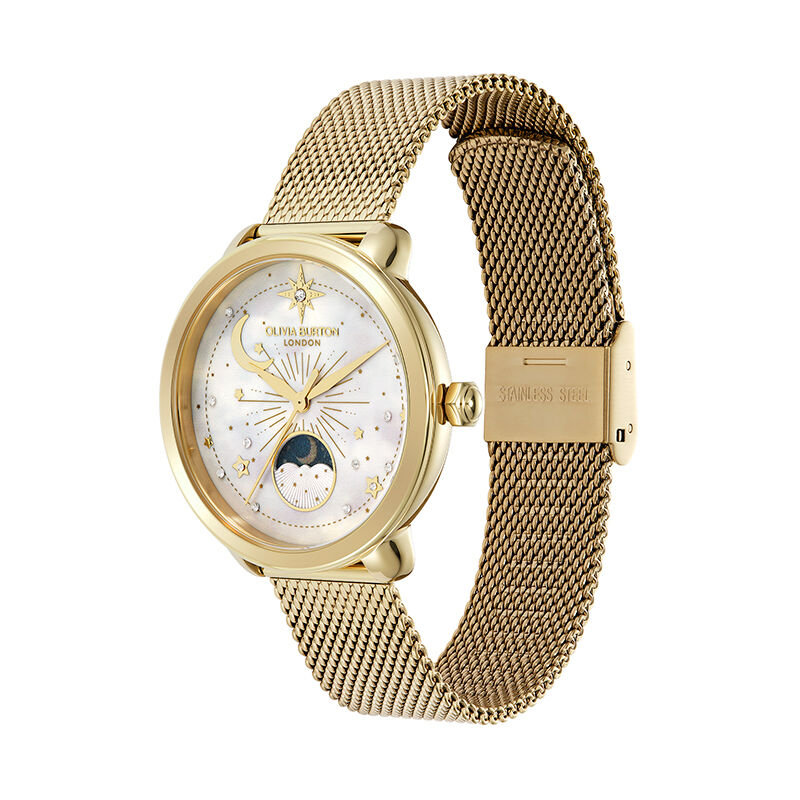 OLIVIA BURTON 「〈OLIVIA BURTON(ｵﾘﾋﾞｱﾊﾞｰﾄﾝ)〉ｾﾚｽﾃｨｱﾙ 34mm ﾑｰﾝﾌｪｲｽﾞﾎﾜｲﾄ＆ｺﾞｰﾙﾄﾞﾒｯｼｭ」|腕時計|