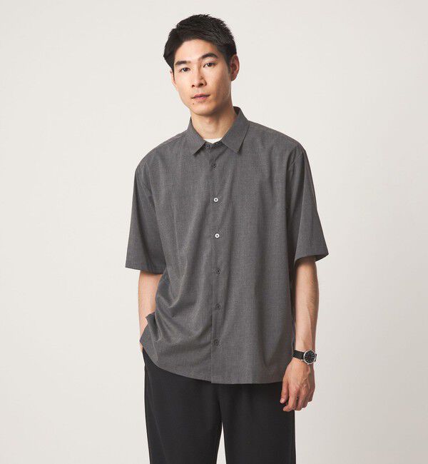 UNITED ARROWS green label relaxing「【WEB限定】JUST fit ウールライク ボックス シルエット 半袖 シャツ」|シャツ・ブラウス|DK.GRAY