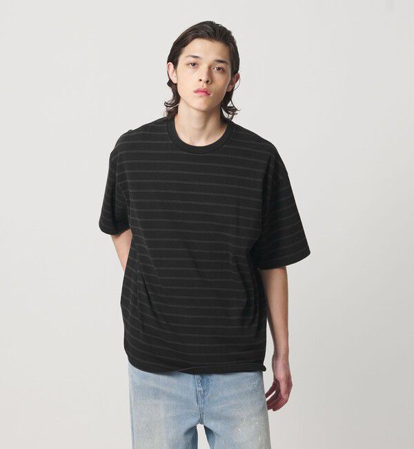 MONKEY TIME「ウォッシュド ボーダー Tシャツ」|Tシャツ・カットソー|BLACK