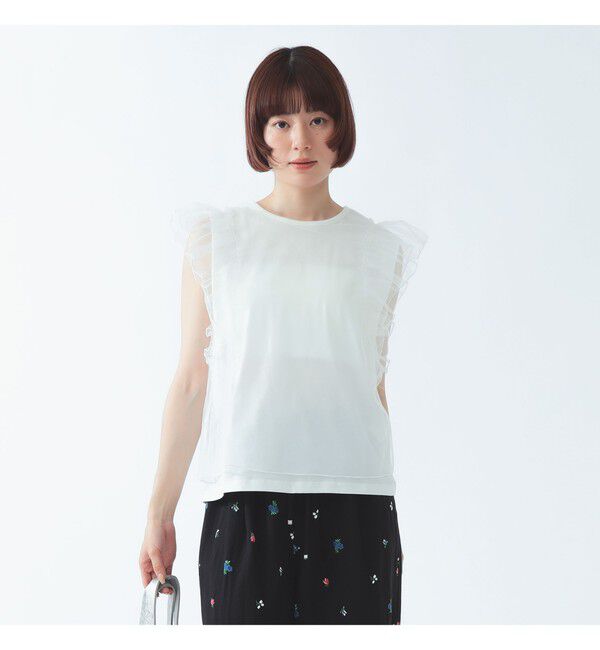 Ray BEAMS 「チュール レイヤー ラッフル フレンチスリーブ」|Tシャツ・カットソー|
