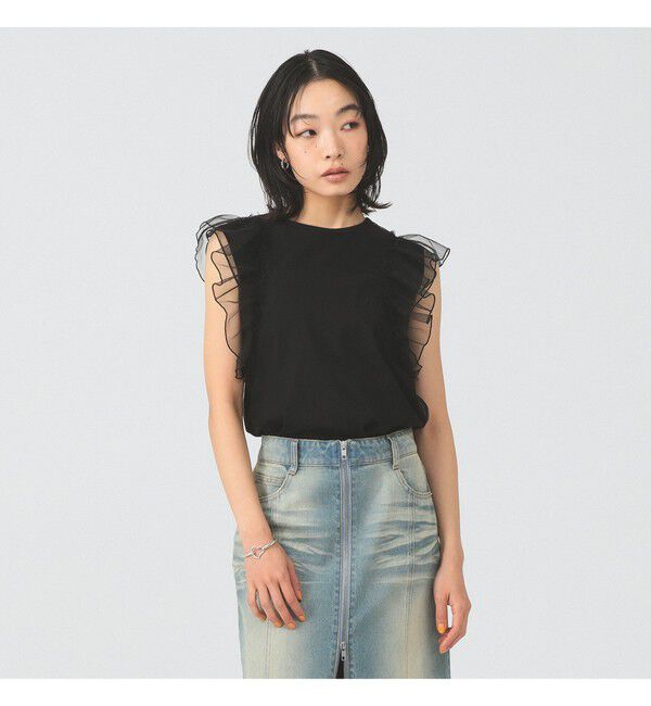 Ray BEAMS 「チュール レイヤー ラッフル フレンチスリーブ」|Tシャツ・カットソー|