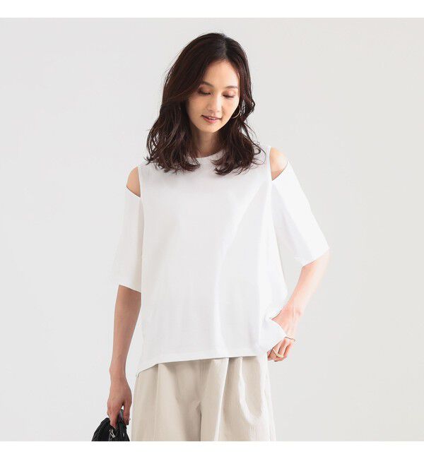 Demi-Luxe BEAMS 「ショルダー スリット Tシャツ」|Tシャツ・カットソー|WHITE