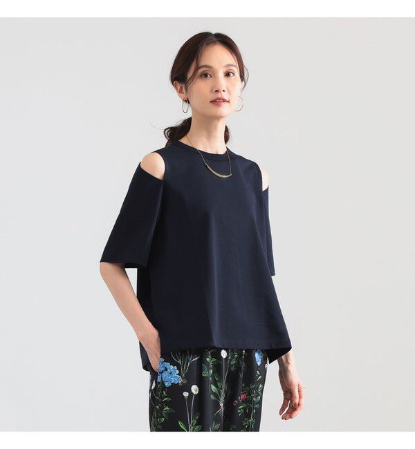 Demi-Luxe BEAMS 「ショルダー スリット Tシャツ」|Tシャツ・カットソー|NAVY