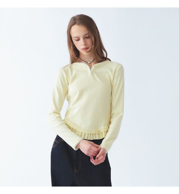 Ray BEAMS 「アイレット フリル ヘム ヘンリーネック」|Tシャツ・カットソー|YELLOW
