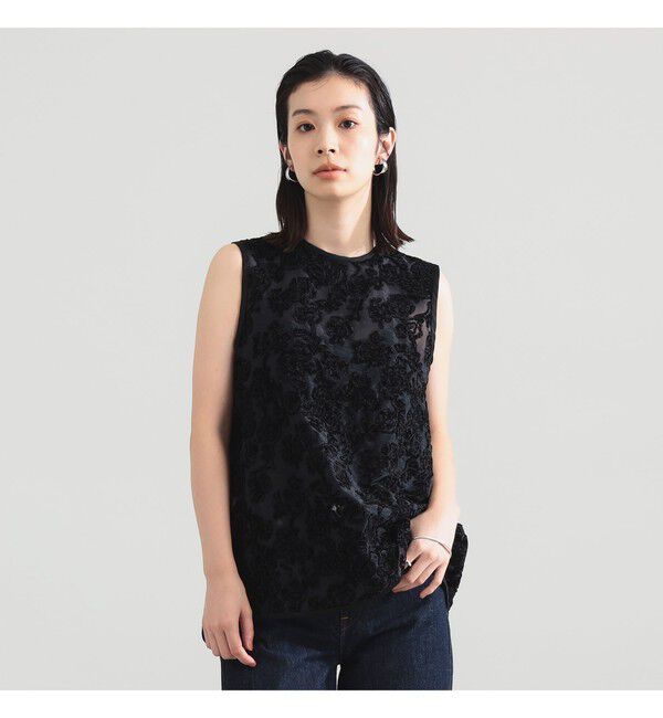 Demi-Luxe BEAMS 「モールヤーン エンブロ ノースリーブ ブラウス」|シャツ・ブラウス|BLACK