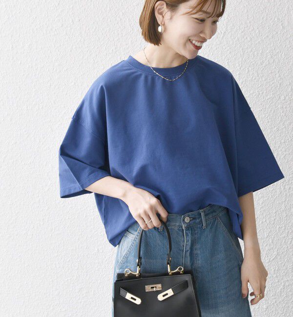 SHIPS any「【WEB限定】SHIPS any:〈洗濯機可能〉インレイ ハーフスリーブ ショートTEE」|Tシャツ・カットソー|ブルー