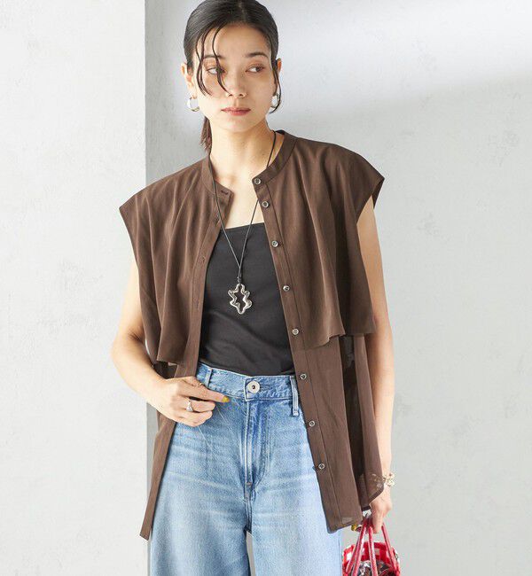 SHIPS for women「〈手洗い可能〉シアー トリコット フレア ヨーク ノースリーブ ブラウス」|シャツ・ブラウス|