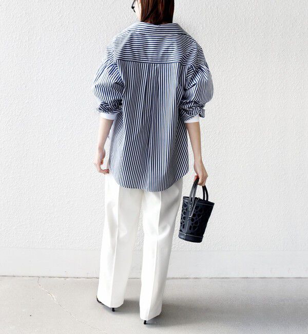 SHIPS for women「〈手洗い可能〉無地 / ストライプ サイド スリット スキッパー コットン シャツ 2」|シャツ・ブラウス|