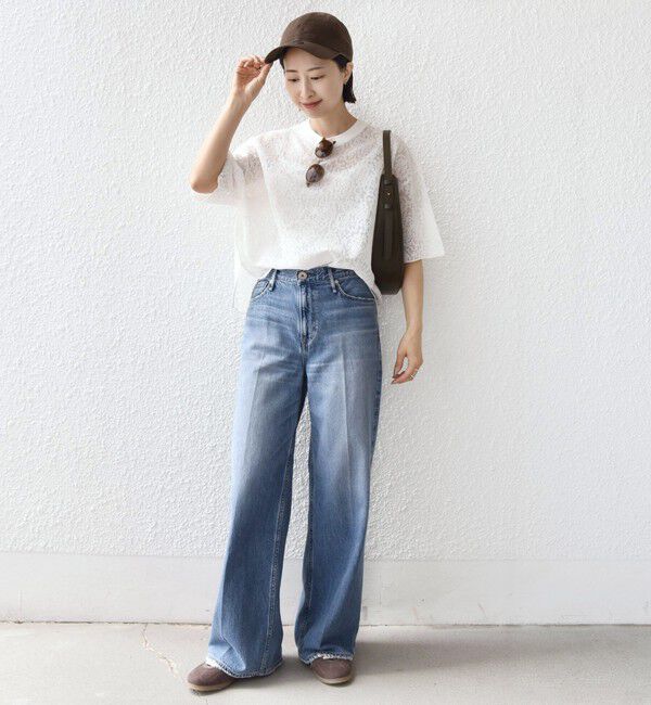 SHIPS for women「〈手洗い可能〉レース ジャカード ショートスリーブ カットソー」|Tシャツ・カットソー|