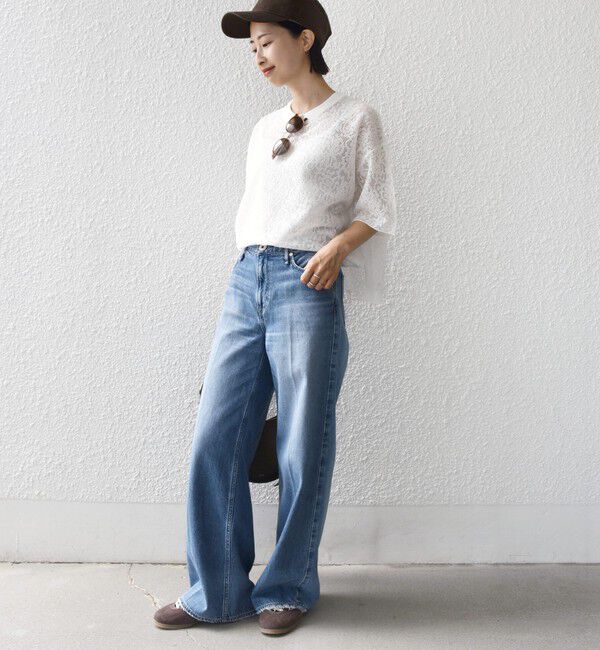 SHIPS for women「〈手洗い可能〉レース ジャカード ショートスリーブ カットソー」|Tシャツ・カットソー|