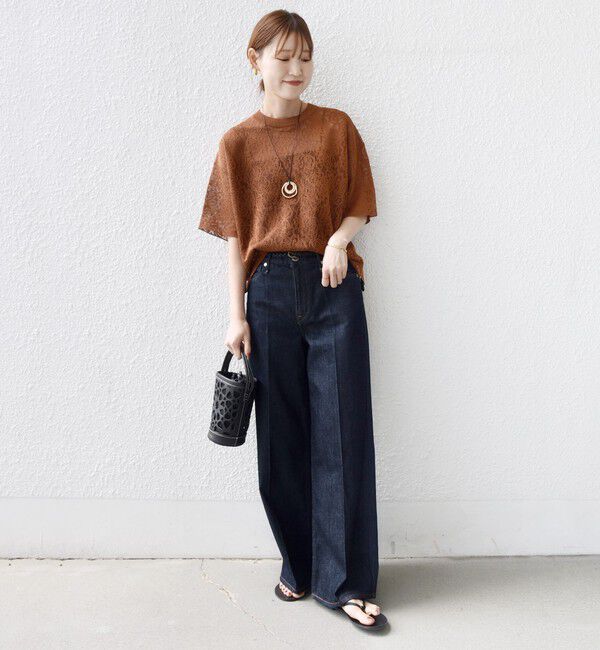 SHIPS for women「〈手洗い可能〉レース ジャカード ショートスリーブ カットソー」|Tシャツ・カットソー|