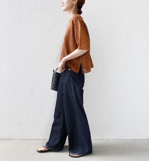 SHIPS for women「〈手洗い可能〉レース ジャカード ショートスリーブ カットソー」|Tシャツ・カットソー|