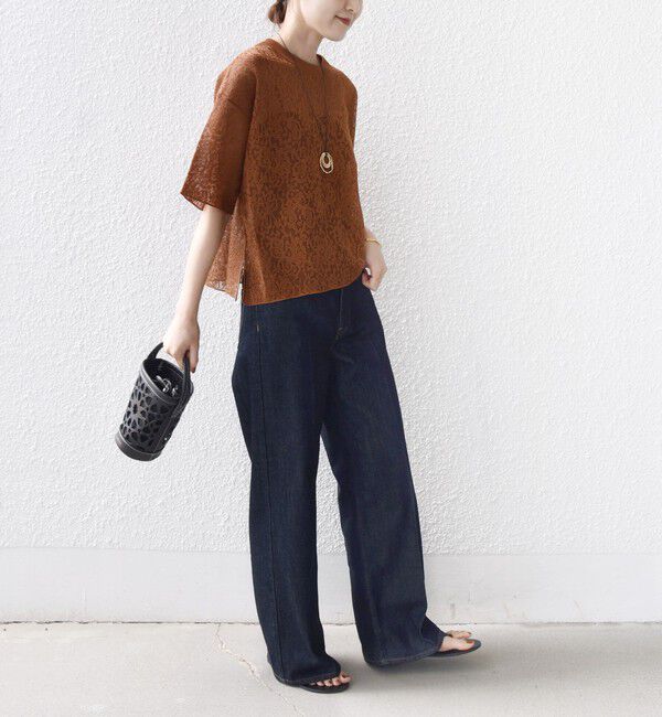 SHIPS for women「〈手洗い可能〉レース ジャカード ショートスリーブ カットソー」|Tシャツ・カットソー|
