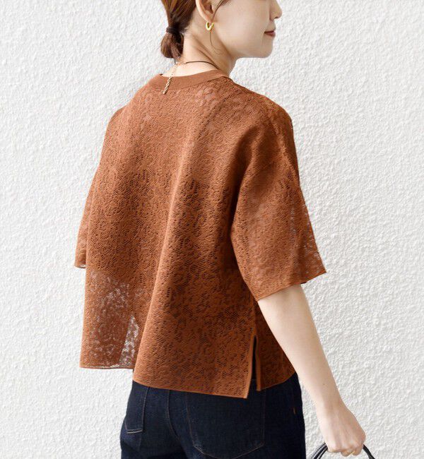 SHIPS for women「〈手洗い可能〉レース ジャカード ショートスリーブ カットソー」|Tシャツ・カットソー|