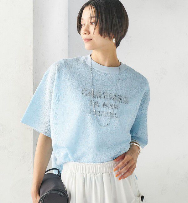 SHIPS for women「〈手洗い可能〉レース ジャカード ショートスリーブ カットソー」|Tシャツ・カットソー|ライトブルー