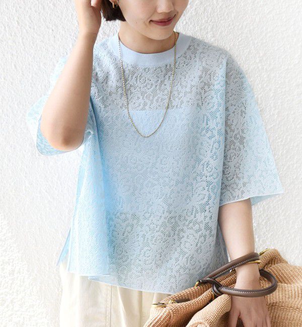 SHIPS for women「〈手洗い可能〉レース ジャカード ショートスリーブ カットソー」|Tシャツ・カットソー|