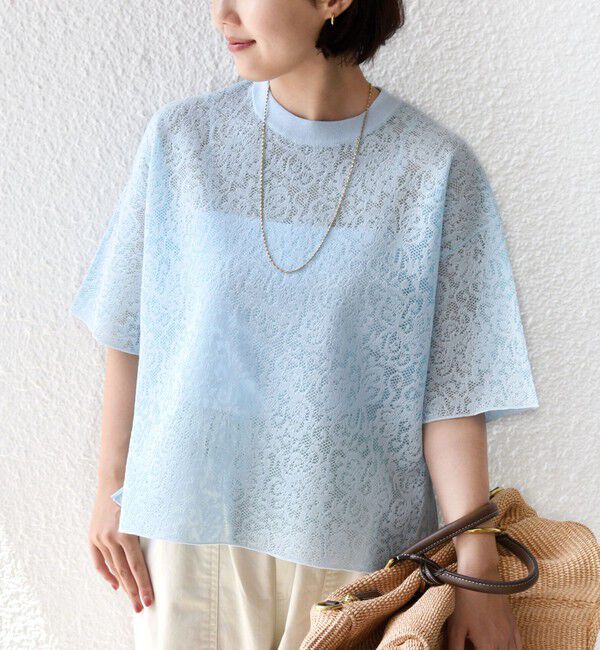 SHIPS for women「〈手洗い可能〉レース ジャカード ショートスリーブ カットソー」|Tシャツ・カットソー|