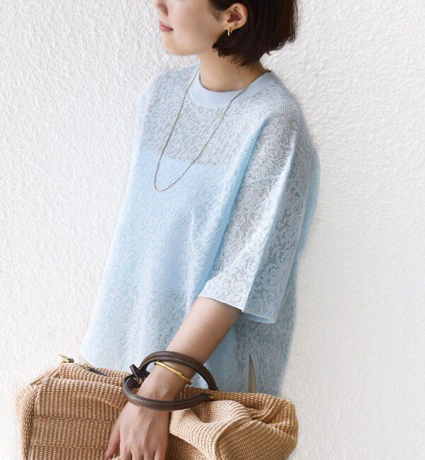 SHIPS for women「〈手洗い可能〉レース ジャカード ショートスリーブ カットソー」|Tシャツ・カットソー|
