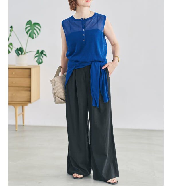 Spick and Span「ハイブリッドラミー1タックワイドパンツ」|スラックス|