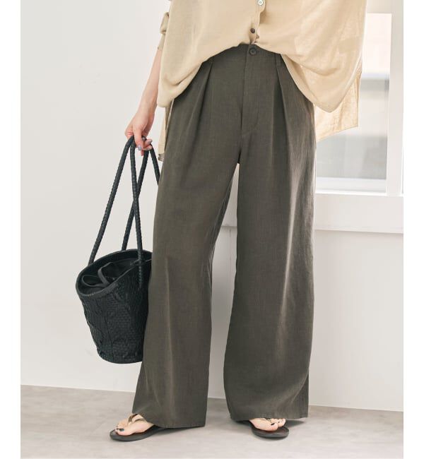 Spick and Span「ハイブリッドラミー1タックワイドパンツ」|スラックス|