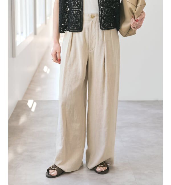 Spick and Span「ハイブリッドラミー1タックワイドパンツ」|スラックス|