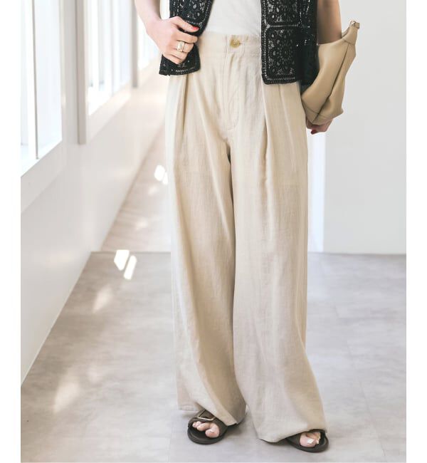 Spick and Span「ハイブリッドラミー1タックワイドパンツ」|スラックス|