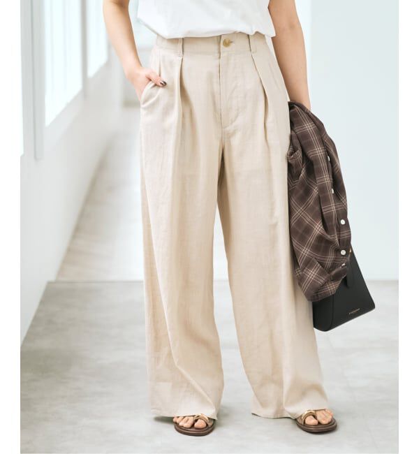 Spick and Span「ハイブリッドラミー1タックワイドパンツ」|スラックス|