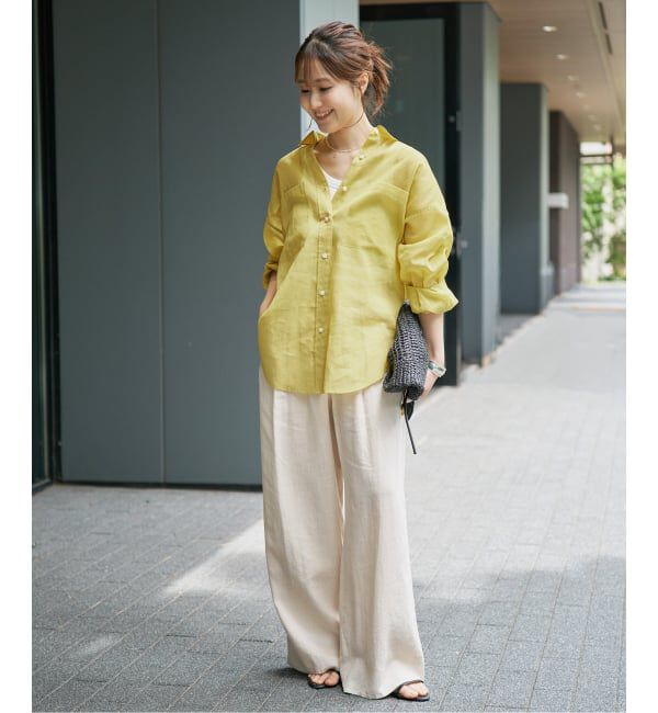 Spick and Span「ハイブリッドラミー1タックワイドパンツ」|スラックス|