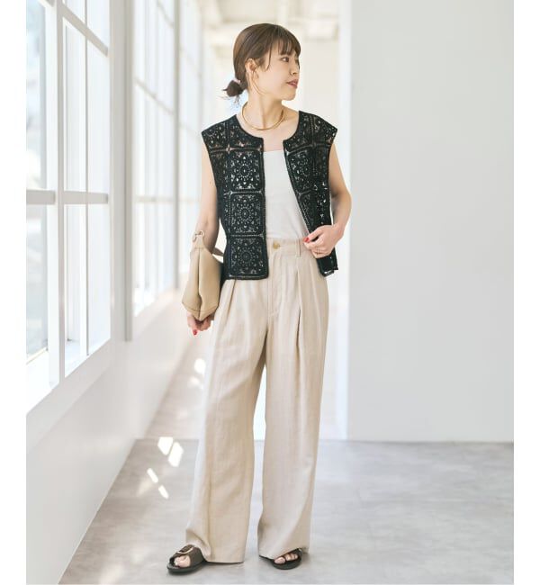 Spick and Span「ハイブリッドラミー1タックワイドパンツ」|スラックス|