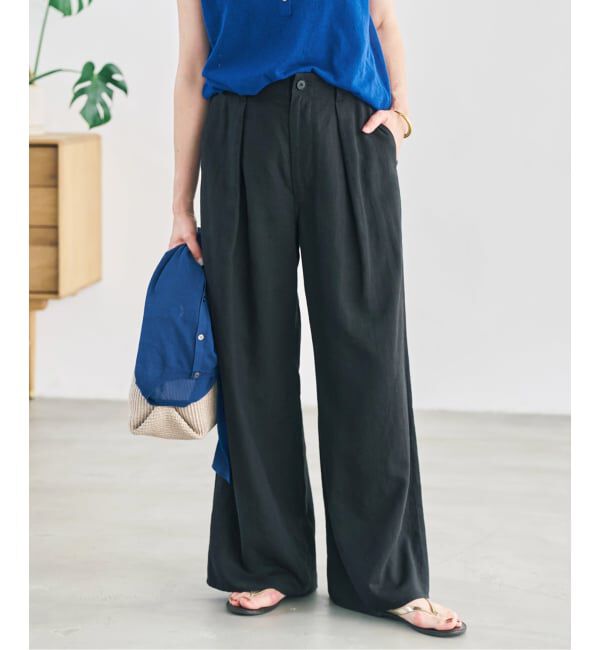 Spick and Span「ハイブリッドラミー1タックワイドパンツ」|スラックス|