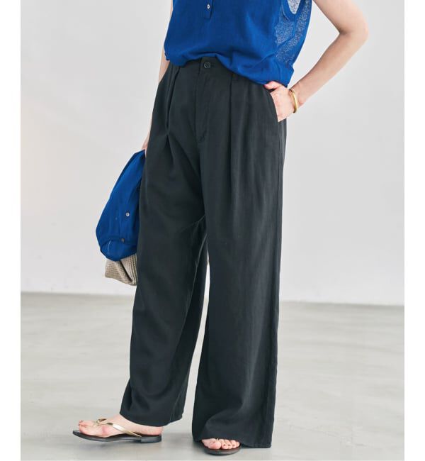 Spick and Span「ハイブリッドラミー1タックワイドパンツ」|スラックス|