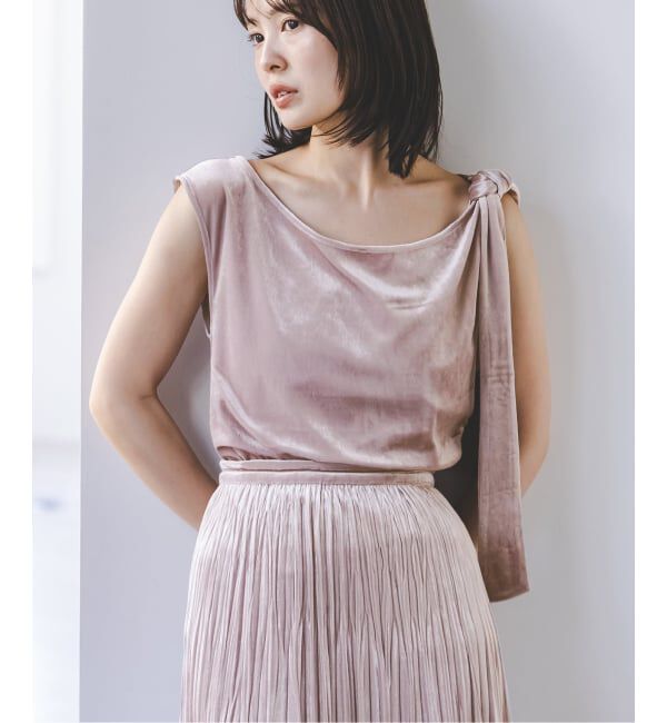 NOBLE「《セットアップ対応》クラッシュベロアドレープトップス」|Tシャツ・カットソー|ベージュ