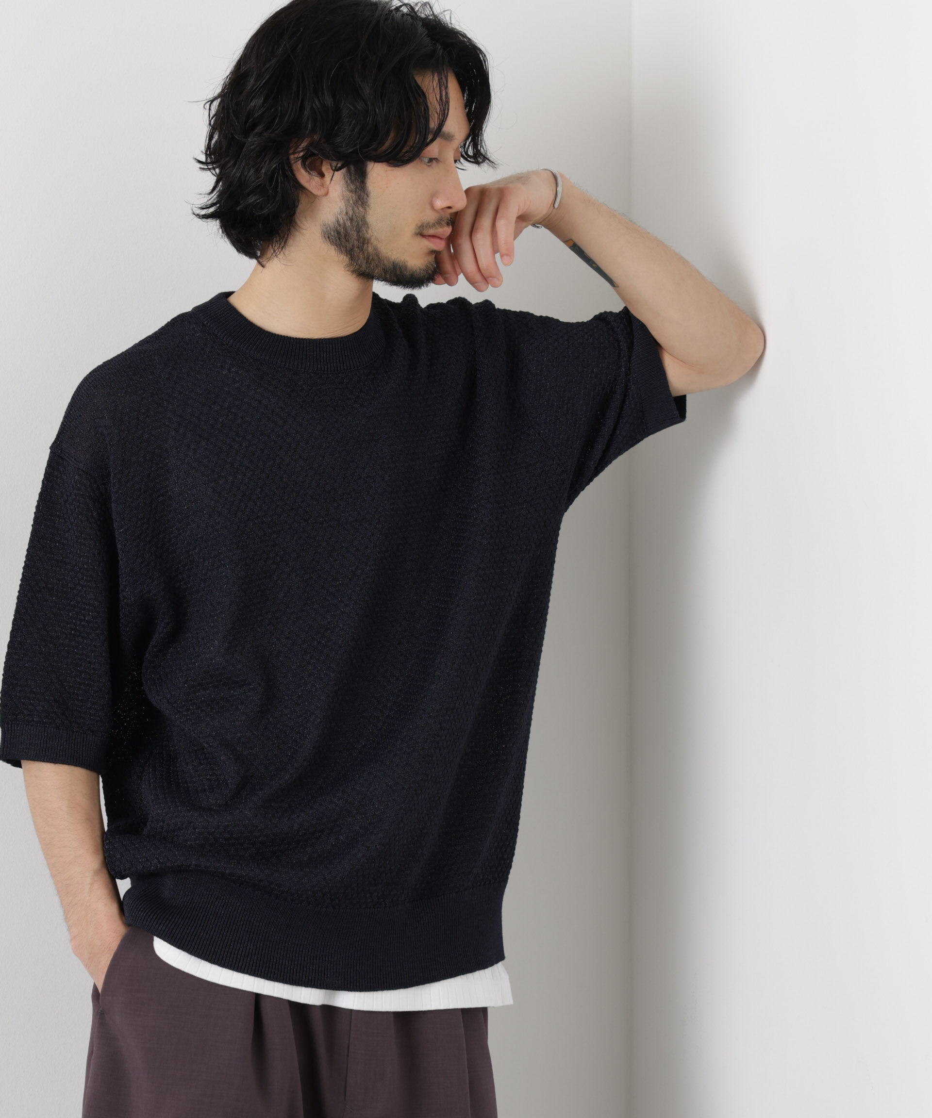 NANO universe「ギマクルーネック ニットTシャツ」|ニット・セーター|