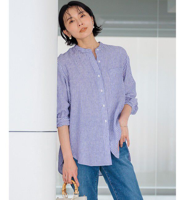 23区「【洗える】LIBECO バンドカラー シャツ」|シャツ・ブラウス|ﾌﾞﾙｰｽﾄ