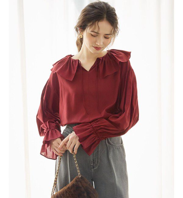 23区「【SLOW/一部店舗限定】テンセルコットンジョーゼット フリル ブラウス」|シャツ・ブラウス|ワイン系