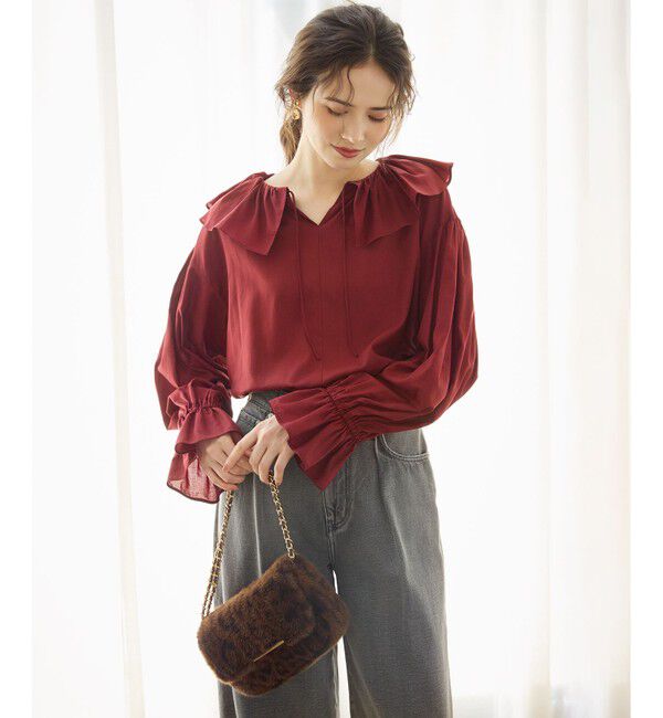 23区「【SLOW/一部店舗限定】テンセルコットンジョーゼット フリル ブラウス」|シャツ・ブラウス|